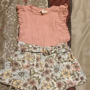 Jessica Simpson Pink and White Floral Shorts with Tie Waist